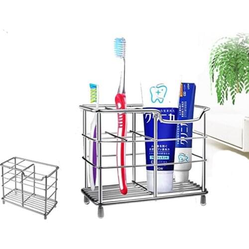 Stainless Steel Plaid Toothpaste Toothbrush Holder Storage Rack Toothbrush Storage Rack Household Supplies Toiletries frog