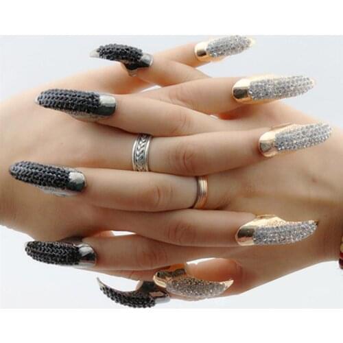 5 Pcs Rings 3 Sizes False Nail Claws Paw Finger Circles for Holiday Punk False Nail Jewelry Crystal Rhinestones Finger Rings