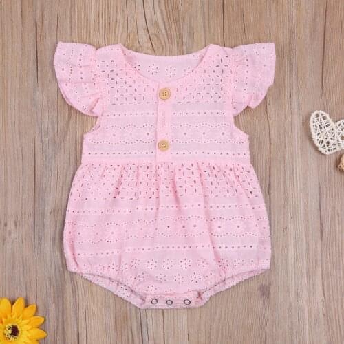 Pudcoco Newborn Baby Girl Clothes Fly Sleeve Hollow Out Solid Color Romper Jumpsuit One-Piece Outfit Newest Fashion Sunsuit