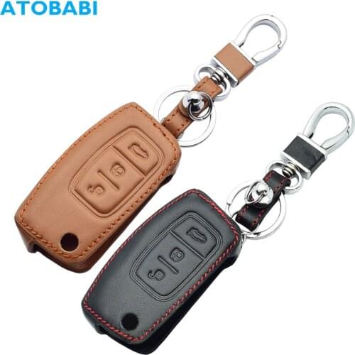 Leather Car Key Cases 3 Buttons Folding Remote Control Fobs Protector Cover Jacket For Ford Focus Mondeo Fiesta S C Max Galaxy