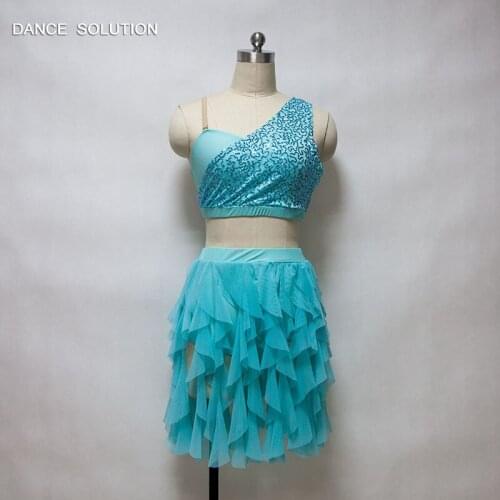 Lyrical and Contemporary Costumes Pale Blue Sequin Dance Dress Sparkling Jazz Tap Ballet Dancewear For Child Adult 16029