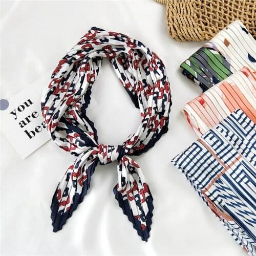 70*70cm Small Square Scarf Colorful Print Crinkle Small Silk Scarf For Women Girls Accessories Simple Vintage Fold Scarf
