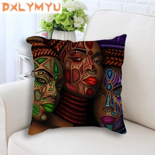 Fashion African Girl Lady Oil Painting Home Art Print Pillowcase Decorative Cushion for Sofa Cotton Linen Cushion 45x45cm