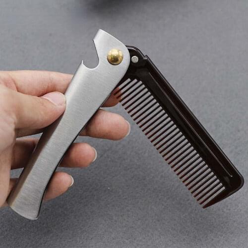 Mens Styling Metal Comb Gold Stainless Steel Foldable Pocket Combing Facial Mustache Comb Metal Folding Knife Comb for Beard