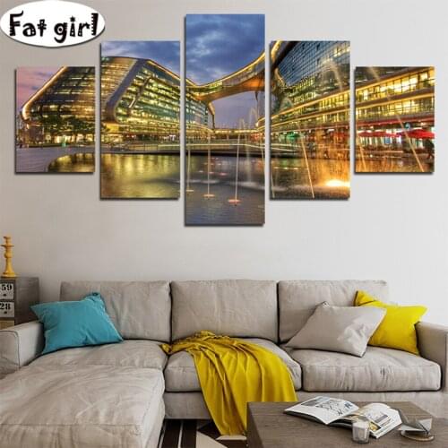 Large size 5pcs diamond painting city fountain Architecture cross stitch 5d Diy Embroidery Kit square round drill Wall Sticker