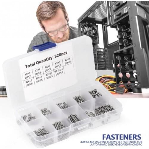 320Pcs/Set M2 Machine Screws Set Stainless Steel Screws & Bolts Fasteners for Laptop/Phone/PC Repair Tools Kit