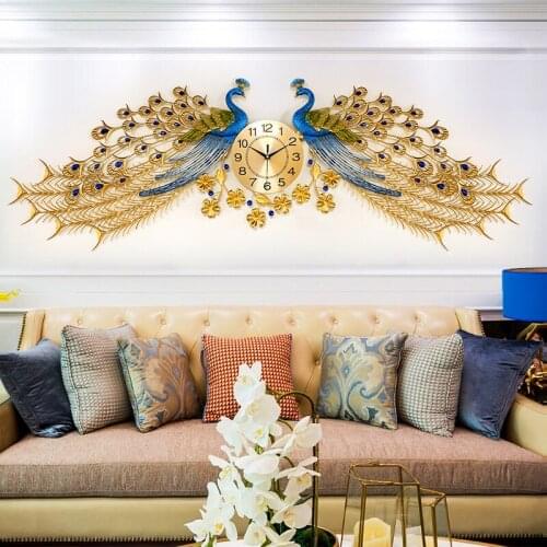 Hanging clock wall decoration Creative Peacock hanging clock living room Silent quartz clock decorative clock 3D wall clock