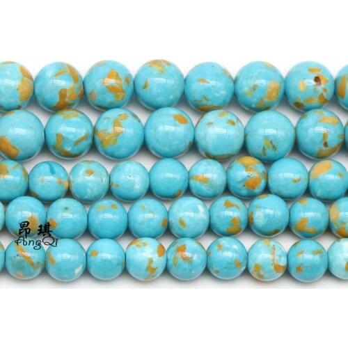 AngQi Natural Dark Green Howlite Turquoises Stone Beads For Diy Charms Bracelet Necklace Accessories Beads for jewelry making