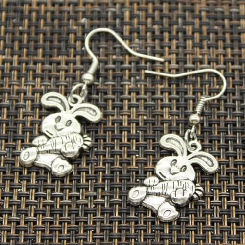 New Fashion Handmade Rabbit With Carrot Rabbit Bunny Carrot Easter Pendants Silver Color Earrings For Womens Style