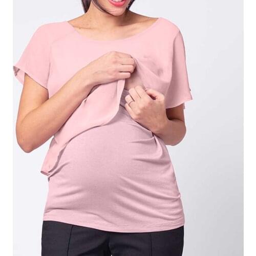 2019 new womens shirt T-shirt pregnant women wear summer lactation short sleeves maternity tops nursing tops Q0814