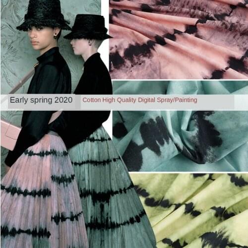 New 100% Cotton Spring and Summer Tie-Dye Effect Digital Spray /Painting Pleated Skirt Fashion Fabric Custom Exquisite 3 Colors