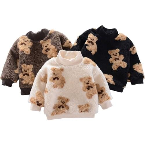 Toddler Boy Girl Autumn and Winter Clothing Sweatshirts Children Cute Bear Print Plus Velvet Warmth Sweatshirts Pullover 1-4Y