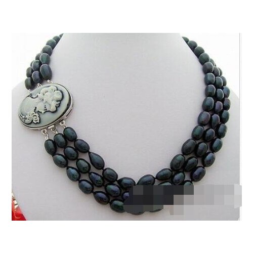 3Strds 9-10mm Black Pearl Necklace Bababetty pearls wedding Gift for women sterling--jewelry natural big Pearl necklaces