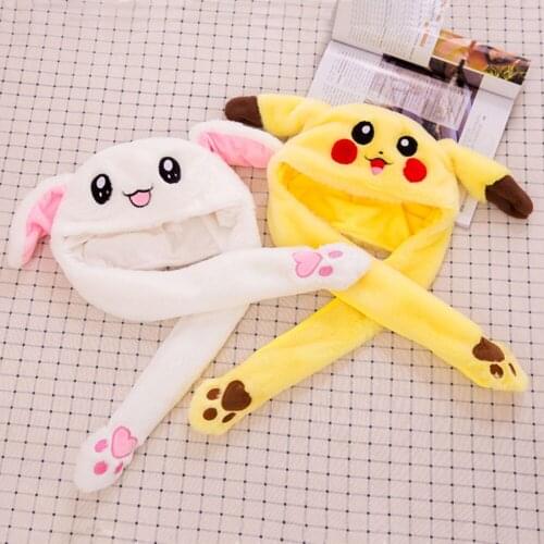 Fashion Pikaqiu Plush Anime Winter Hats Cute Rabbits Moving Ears To Help Sleep Suitable For Women Men