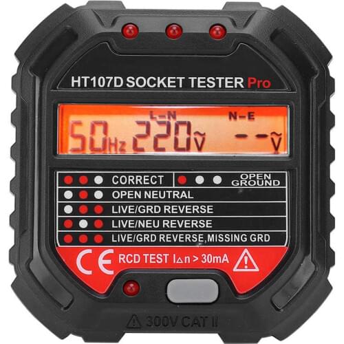 HT107D professional Socket Tester LCD Digital Display Outlet Tester Mains Fault Check Tool Detector Electroscope EU /Uk 90-250V