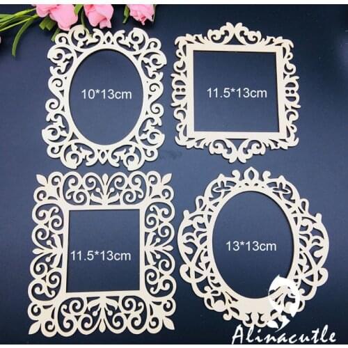 4pc lace border frame Natural laser Wood Chips Embellishments Scrapbooking Crafts Handmade card Art Album Alinacraft