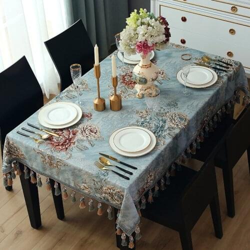 Luxury Tassels 3D Jacquard Dining Table Cloth Rectangular Square Coffee Table Cover Kitchen Event Decor European Living Room