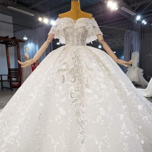 Off Shoulder Wedding Dress Lace with Cathedral Train Plus Size Wedding Gown 2021 Sweetheart Lace Up Back