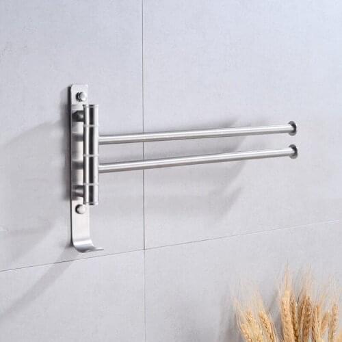 Washroom rotating towel bar wall mounted Bathroom stainless steel double towel ring holder toilet nails accessories