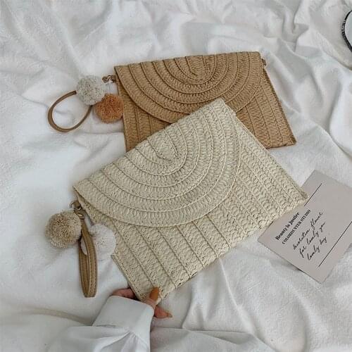 Wool ball decorative single shoulder messenger bag leisure hand held envelope bag hand woven bag