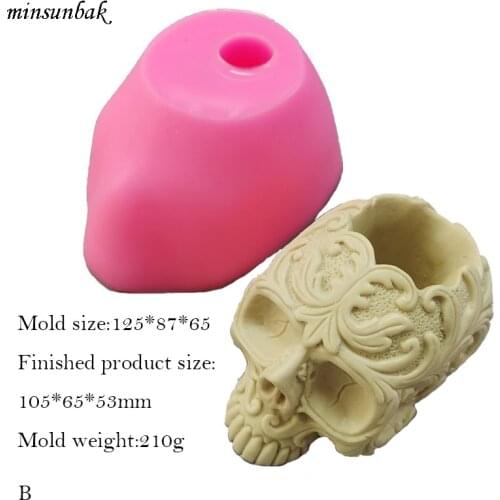 Minsunbak 3D Skull Silicone Mold DIY Halloween Candle,Soap, Plaster, Clay Mold Cake Decorating Chocolate Baking Tools
