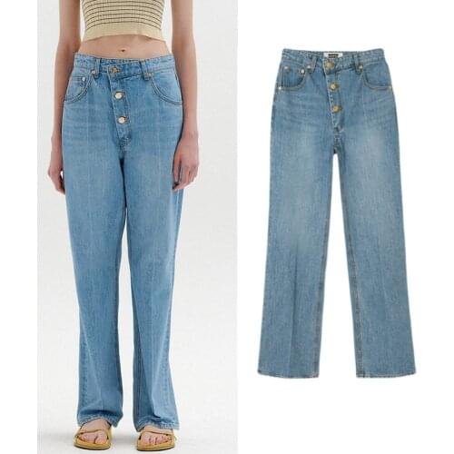 Women Jeans Pants 2021 Summer New Product Irregular Button Design Shows Thin Legs and Long Straight Jeans