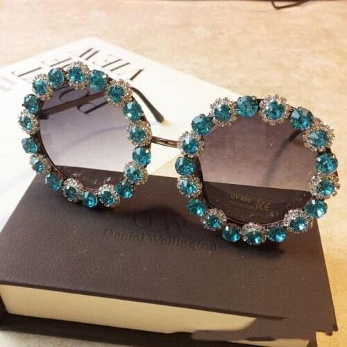 Women Men Round Lens Wrap Rhinestones Fashino Sun Glasses Summer Tide Wild UV400 Sunglasses Eyewear Beach Shades Eyeglasses