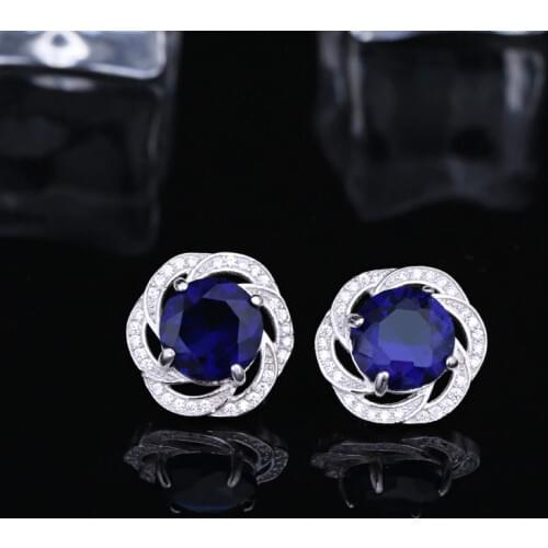 Red Trees Fine Jewelry Solid 925 Sterling Silver Stud Earrings For Women, Vintage Blue Sapphire Earrings Sterling Silver