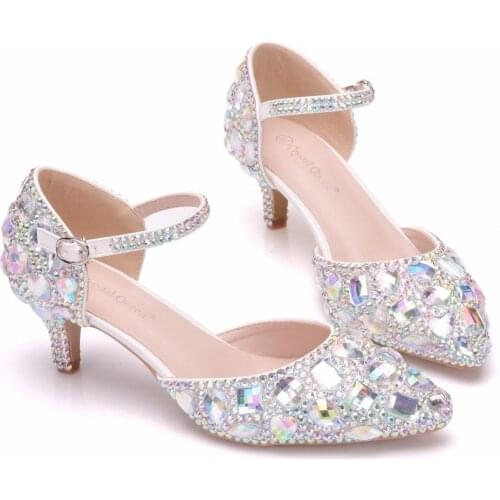 Crystal Queen Women Wedding Sandals Summer Rhinestone High Heels Sandals Party Pump Mary Janes Ladies Shoes Plus Size Women Shoe