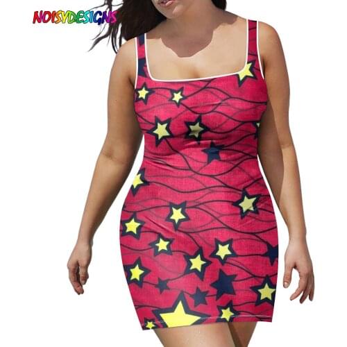 NOISYDESIGNS Dress Women Red Black Yellow Small Stars Ankara African Printed Elegant Dresses Summer Sleeveless Kobieta Sukienka