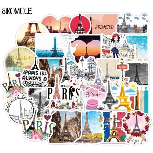50PCS Travel Decorative Stickers of Popular City Paris For Luggage Laptop Skateboard Snowbord Pegatinas Decals Sticker F5