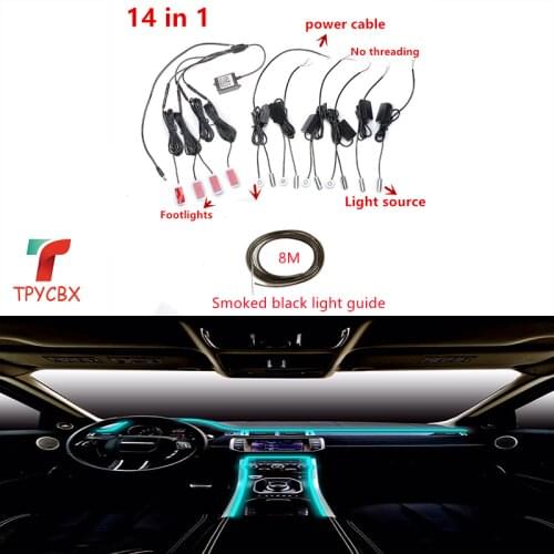 14 in 1 RGB Ambient LED with 8M Interior decoration car fiber optic strip light by App Control 12V decorative atmosphere lamps