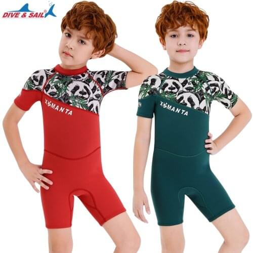 2.5mm Neoprene Wetsuit for Kids Boys Girls Short Sleeve One-piece Dive Suit Back Zip Jumpsuits Sun UV Protection Swimwear Warm