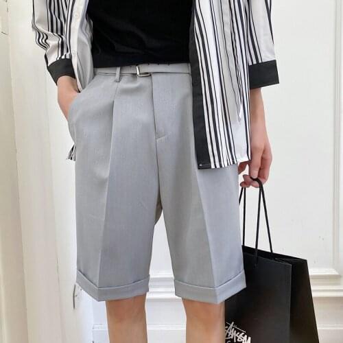 2021 Summer Shorts Mens Fashion Solid Color Business Casual Shorts Men Streetwear Wild Loose Korean Dress Shorts Mens S-2XL