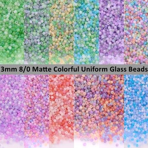 8/0 Matte Colorful Glass Seedbeads 3mm Uniform Round Spacer Frosted Glass Beads For DIY Handmade Garments Sewing Suppliers 330Pc