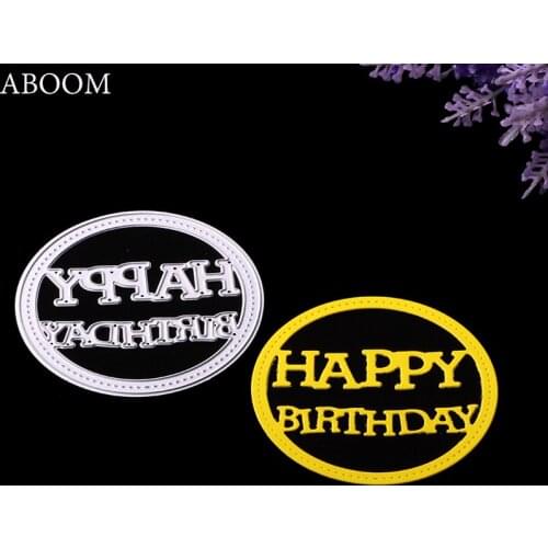 ABOOM 1PC Oval Happy Birthday Letter Metal Die Cut Embossing Stencil Carbon Steel Silver Cutting Dies DIY Paper Cut Machine