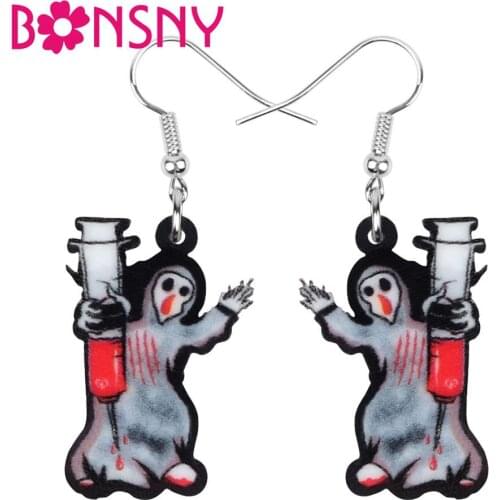 Bonsny Acrylic Halloween Anime Blood Needle Ghost Earrings Drop Dangle Festival Decoration Accessory Lady Girls Teens Party Gift