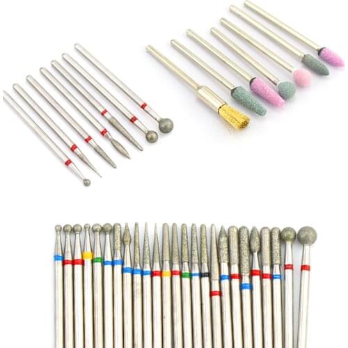 7pcs/Set Diamond Milling Cutters Nail Drill Bit Rotery Files Electric Manicure Machine Accessories Cuticle Clean Burr Nail Tools