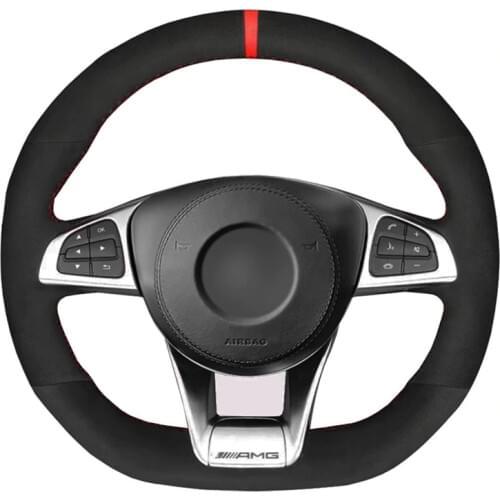 Steering Wheel Cover Soft Black Suede For Mercedes-Benz A45 AMG W205 C43 C63S AMG CLA45 CLS63 AMG GLC 43 63 AMG GLE43 63 AMG