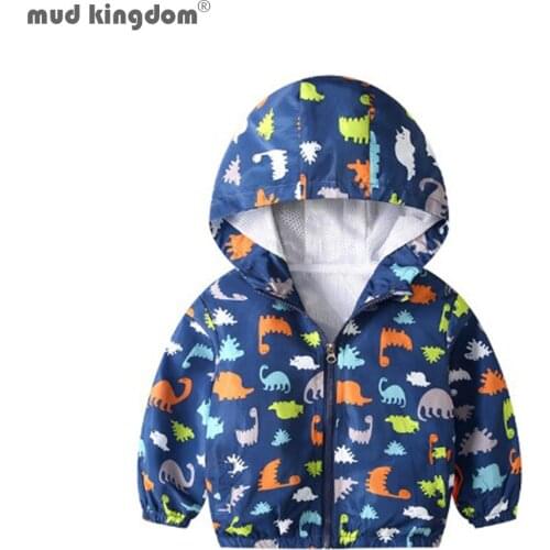 Mudkingdom Boys Jackets Lightweight Long Sleeve Spring Autumn Colorful Fashion Print Children Outerwear Cartoon Dinosaur Coats
