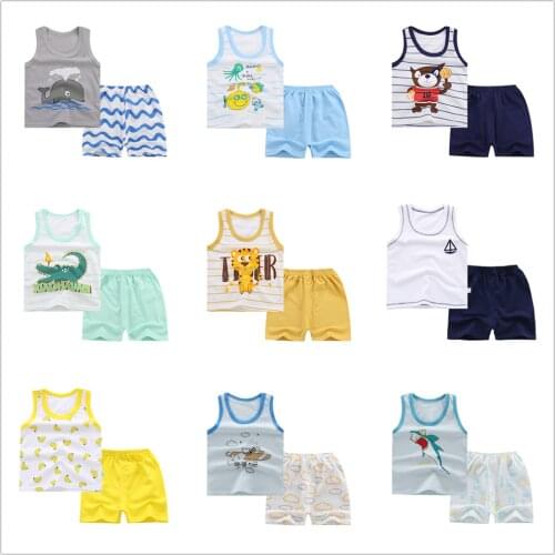 2 Pieces Children Boy Clothing Sets 1 2 3 4 5 Years Baby Cotton Cute Cartoon Shorts Sleeveless Vest Tops Kids Casual Clothes