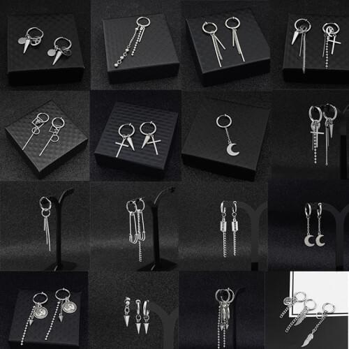 SOHOT Hot Dangle Long Tassel Unisex Hoop Earrings Punk Metal Jewelry Brincos Silver Color Star Cross Pendant Exaggerate Design