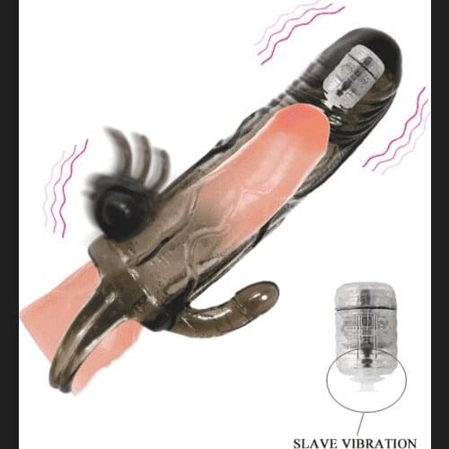 Double Vibrator Condoms for Men Reusable Condom Penis Sleeve Dick Extender Cock Enlargement Adult Sex Toys Man Intimate Goods