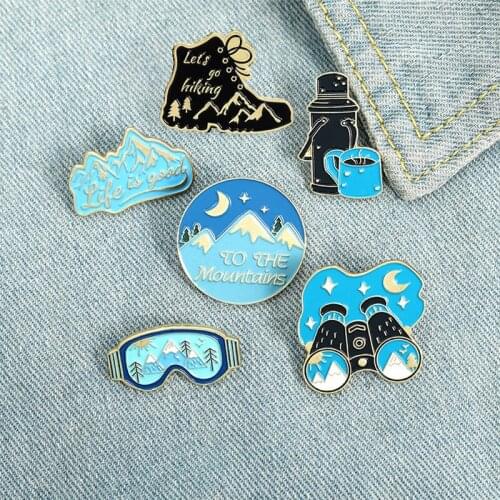 Night travel Enamel Brooches stars moon Mountain river Boot telescope Goggles Lapel Pins Badges Fashion Gifts for Friends