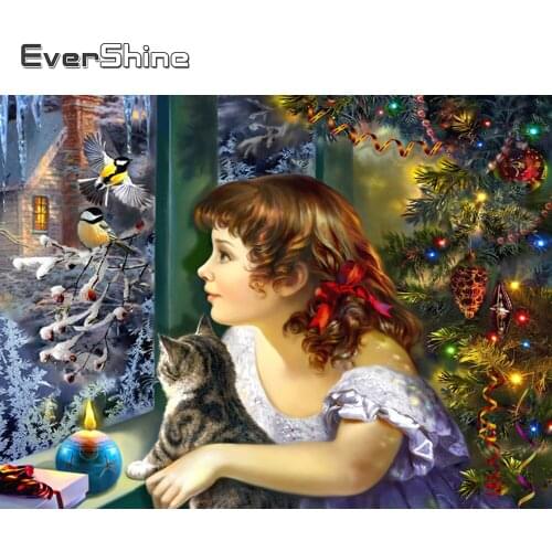 Evershine Diamond Embroidery Girl Christmas Crystal Painting Diamond Painting Portrait Kid Full Drill Square Diamond Mosaic Gift