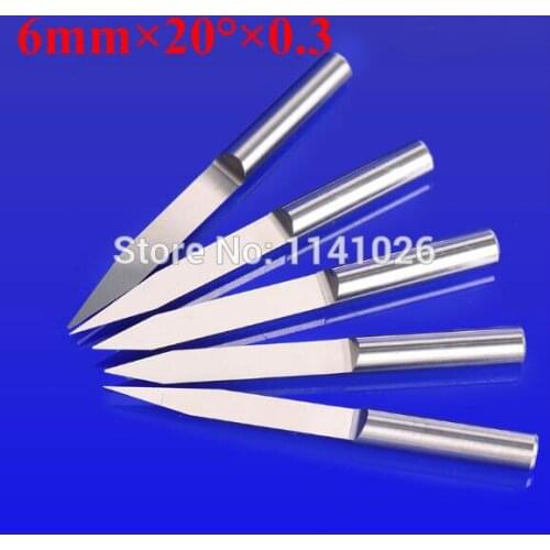 5PCS 6mm Shank,20 Degree,0.3MM Flat Bottom CNC Router Tools,Cutting Bits,Wood Carving Tool,V Shape Engraving Bit,PCB Cutters