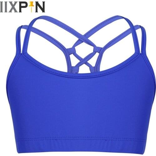 IIXPIN Girls Ballet Spaghetti Shoulder Straps Criss Cross Back Tanks Bra Tops Crop Top Ballet Dance Stage Performance Workout