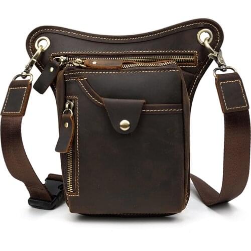 MAHEU Leather motorcycle leg bag for men male cow skin small shoulder bag tactical leg bags waist bag multifunction men bags