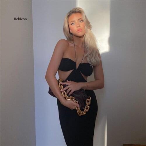 Summer Spaghetti Strap Halter Sexy Backless Midi Dress Elegant Bandage Sleeveless Club Party Dresses