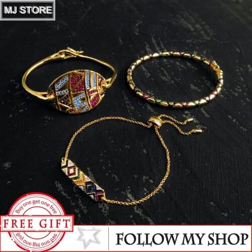 MEIJI S925 Silver Fashion Charms Copy 1:1 Multicolor Tribal Bangle For Women Luxury Brand Monaco Jewelry Golden Bracelet Gift